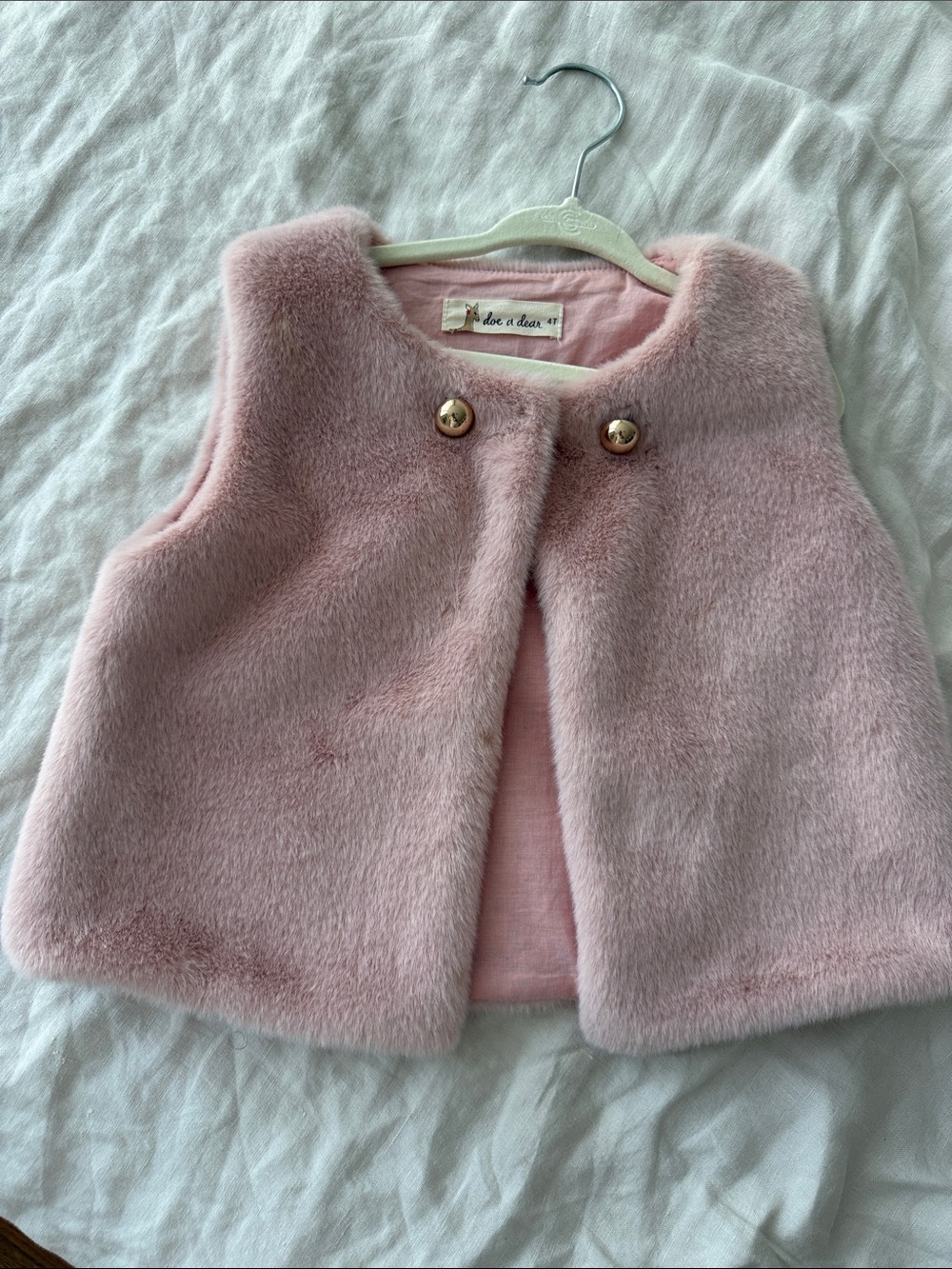 Doe & Deer Soft Pink Faux Fur Vest for Kids with Gold Buttons